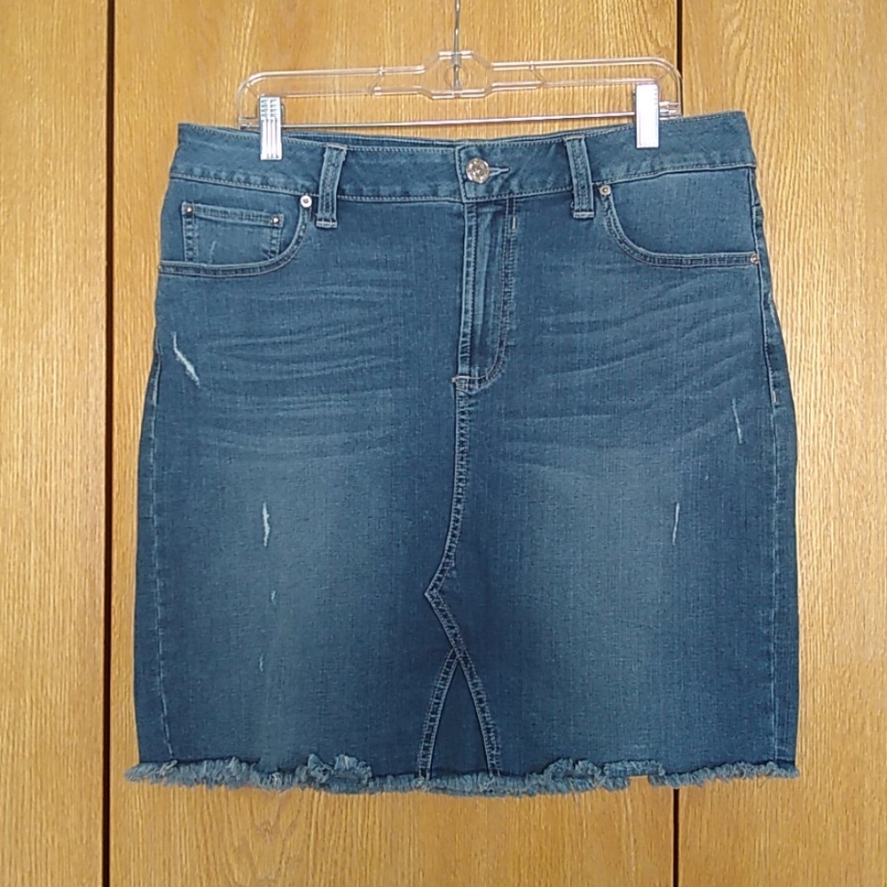 Seven 7 Frayed Hem Denim Skirt